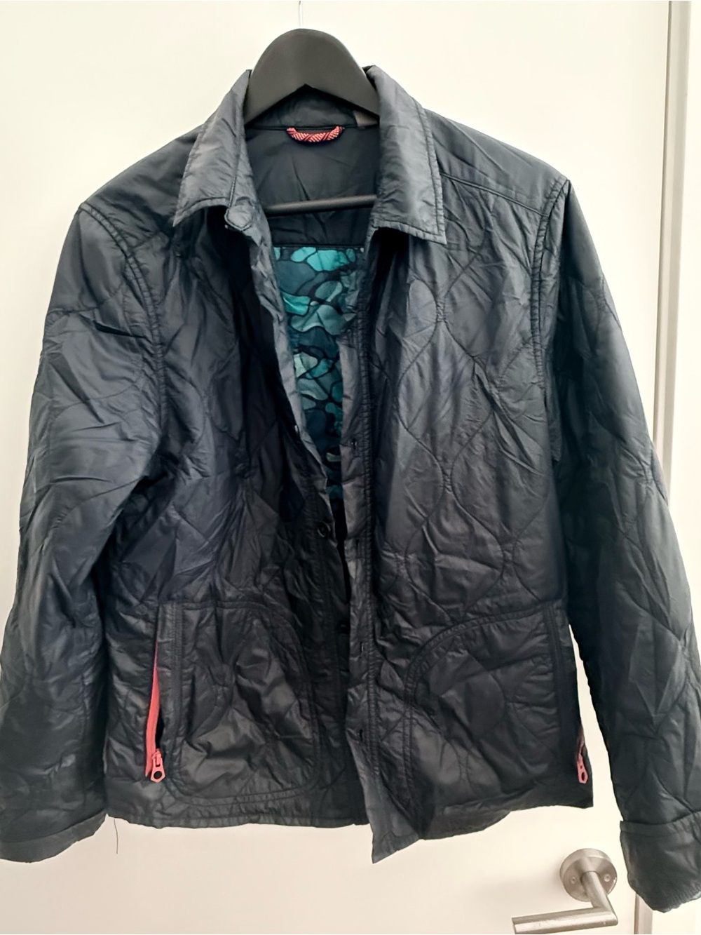 Michael Bastian Black Quilted Jacket with Teal Printed Lining